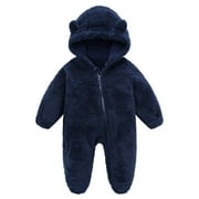 skpabo Newborn Baby Boy Girl Zipper Fleece Footie Jumpsuit Bear Ears Hooded Snowsuit Long Sleeve Fleece Romper Winter Outfits Navy 9-12 Months